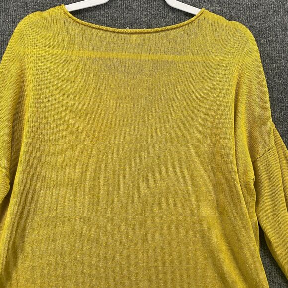 Eileen Fisher Sweater L Mustard Organic Linen Pullover Hippie Lagenlook Casual - Picture 4 of 8